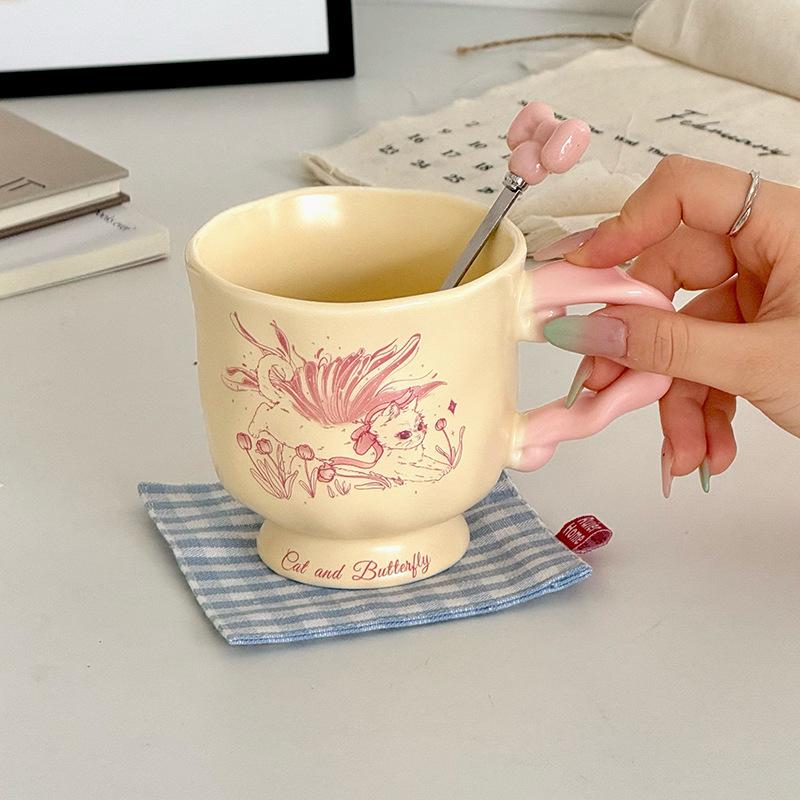

Кружка керамическая мультяшная для девочки с высоким взглядом, с бабочкой, кошкой, для лучшего друга, пары, расписанная вручную, подарок 401-500ml