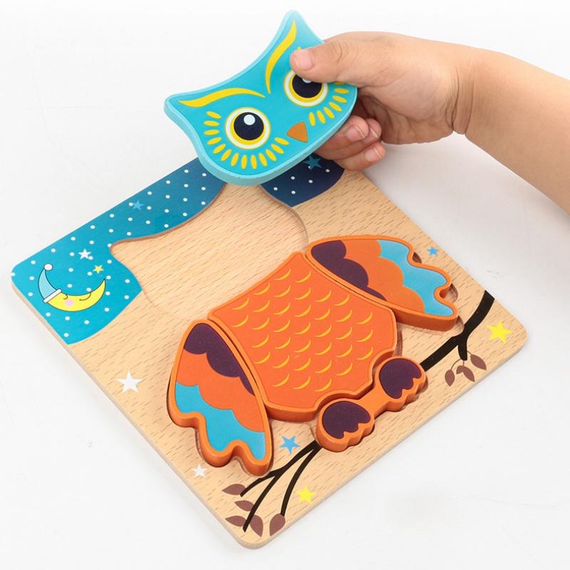 3D Wooden Puzzle Cartoon Animal Traffic Jigsaw Early Learning Cognition Game Puzzle Toys for Children Gift