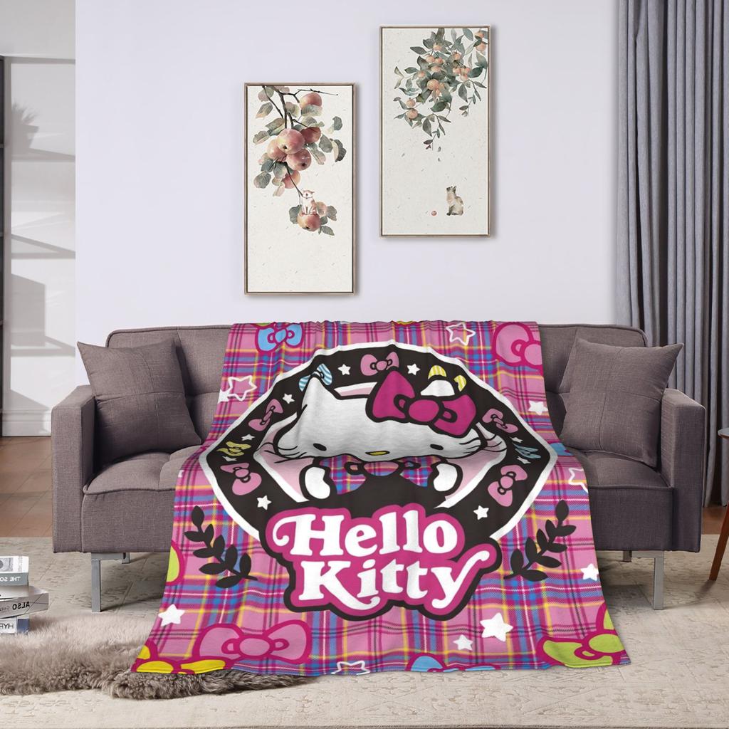Hello Kitty Pink Plaid Blanket Fleece All Season Multifunction Super Soft Throw Blanket for Home Travel Bedspread