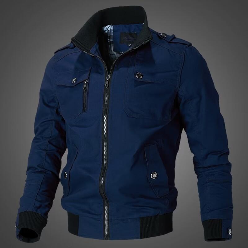 

New fit zipper spring and autumn casual pocket blue men s tooling jacket 5XL