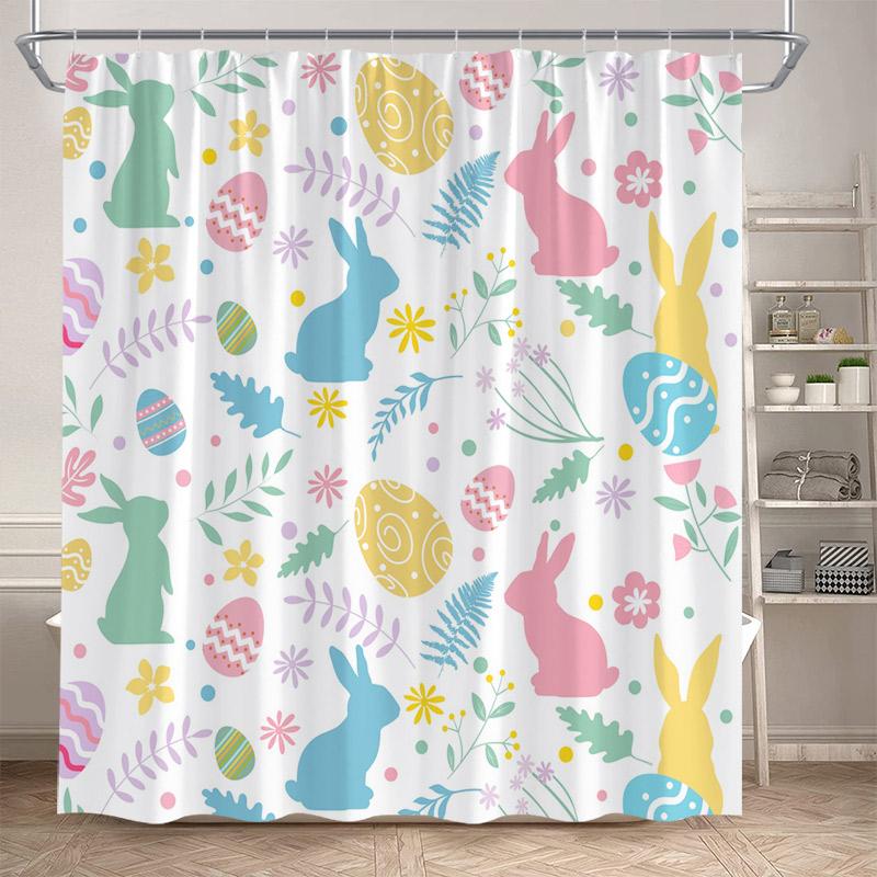Funny Bunny Easter Shower Curtains Butterfly Watercolour Floral Rabbit Eggs Rustic Fabric Home Bathroom Curtain Decor With Hooks
