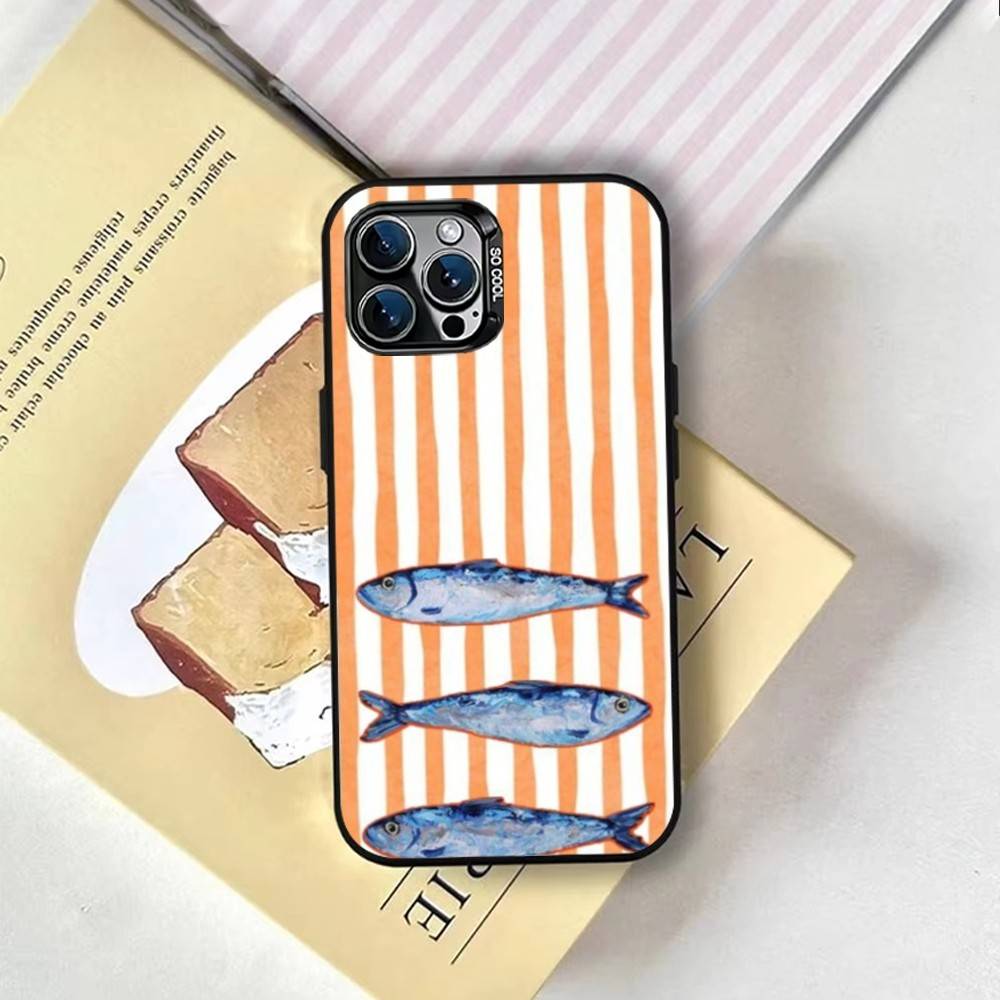 Dreifarbige gestreifte Fisch-Handyhülle für iPhone 17,16,15,14,13,12,11 Plus,Pro Max,XS,Bunte Silberne Handyhülle Funda Cover