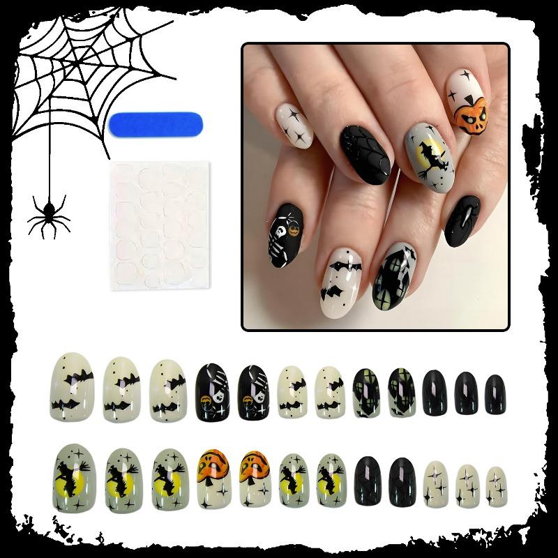 Halloween Witch Bat Pumpkin Design Press On Nails