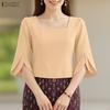 ZANZEA Women Square Collar Summer Casual 3/4 Sleeve Elegant Blouse