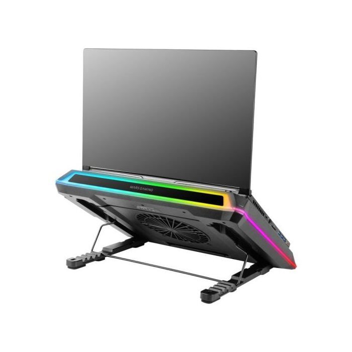 Mars Gaming Mnbc-ultra Base Refrigeradora Y Stand Para Portátiles Hasta 18" Rgb 5 Posiciones Negro