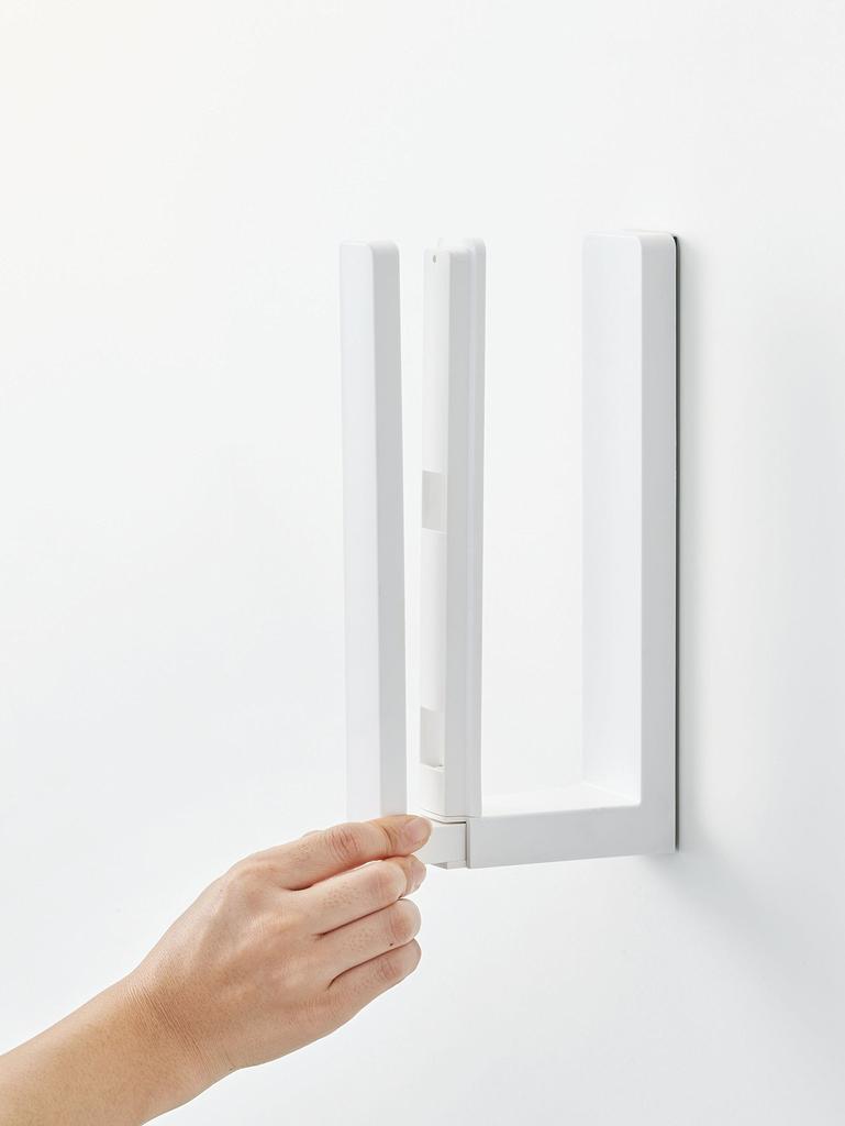 Yamazaki Tower Kitchen Paper Holder with Stopper, Magnetic, White, Approx. W5 x D10.2-17.5 x H24.5cm, One-Hand Tear, Model 3398