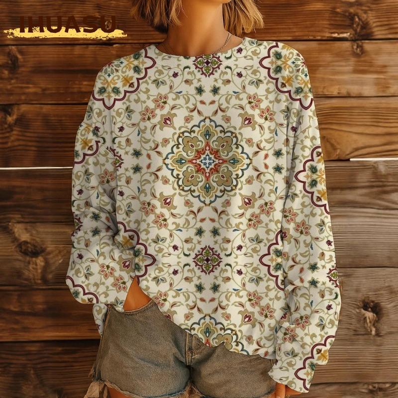 IHUASU Bluse e Camicie Casual da Donna alla Moda a Manica Lunga con Scollo a O