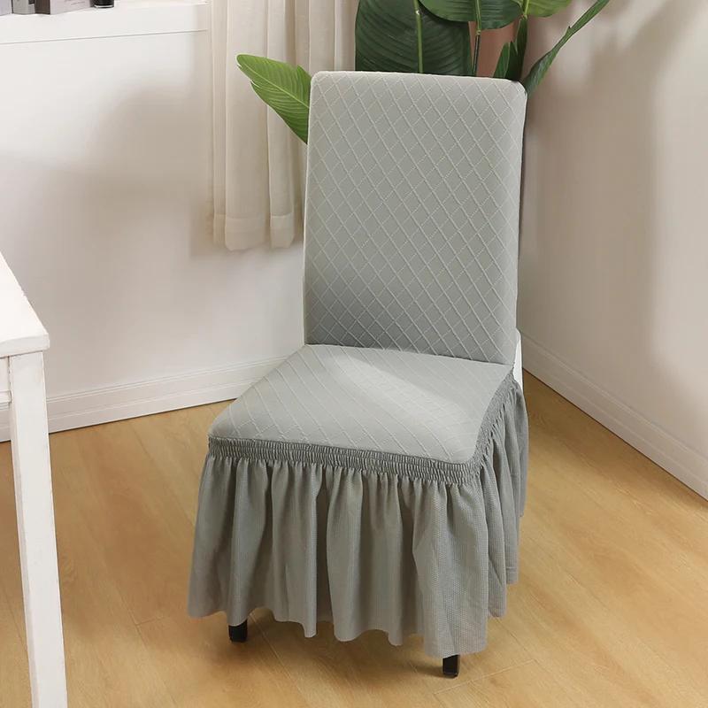 Housses de Chaise de Salle à Manger avec Jupe à Volants Spandex Extensible Jacquard Épaissi Universel Ajusté Housse de Chaise de Salle à Manger pour la Maison