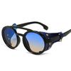 Retro Punk Round Frame Sunglasses with Leather Case for Men and Women - European and American Style Driving Shades