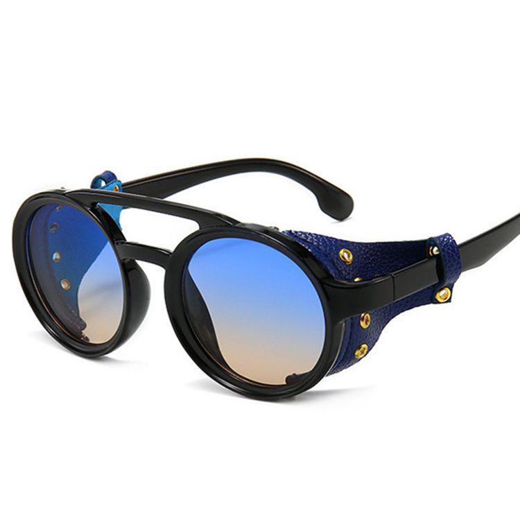 Retro Punk Round Frame Sunglasses with Leather Case for Men and Women - European and American Style Driving Shades