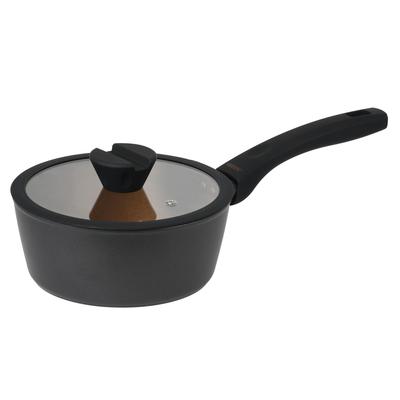 Pearl Metal VISIONS Saucepan 18cm, Single Handle, IH Compatible, Black Gold Coating, CP-8791