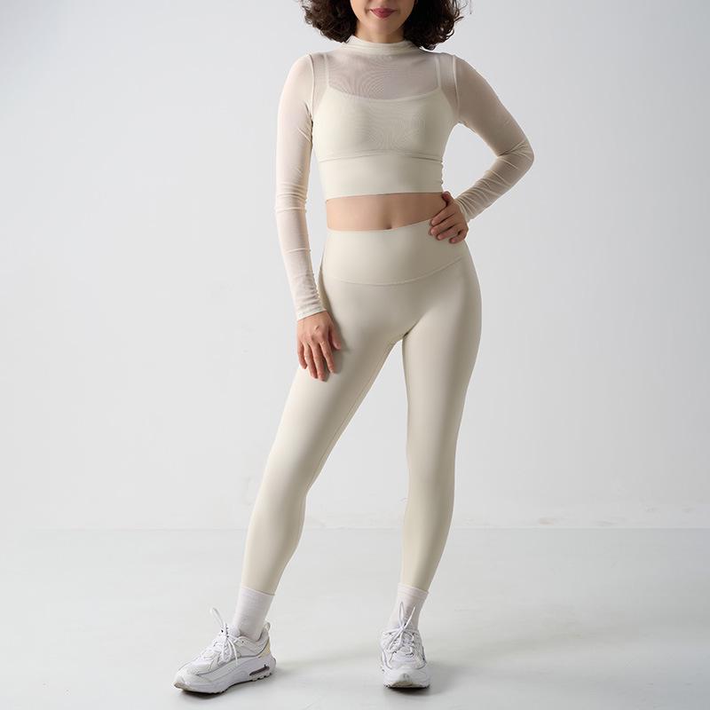 

Women s Mesh Top & High Waist Yoga Pants Set Medium чорний