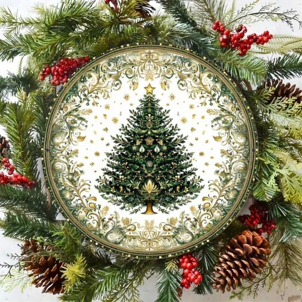 Retro Christmas Tree Tin Sign 8 Inch Round Metal Art Home Cafe Wall Decor Indoor Outdoor Holiday Gift