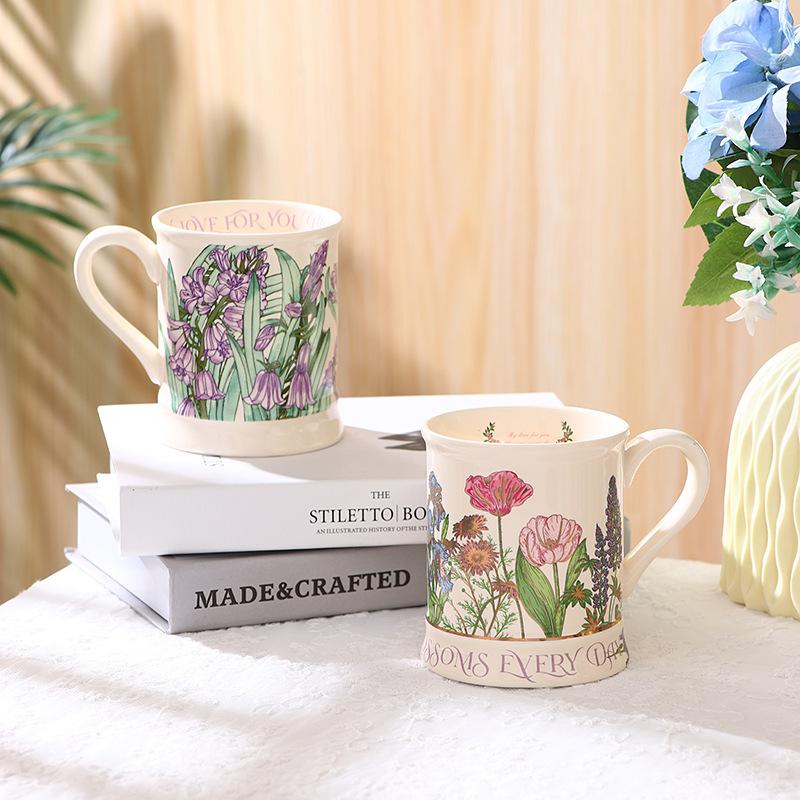 Fioletowy Dzwonek Retro Filiżanka Ceramiczna Kubek Domowy Kubek do Wody Kwiat Ślub Para Urodzinowy Prezent Pamiątka