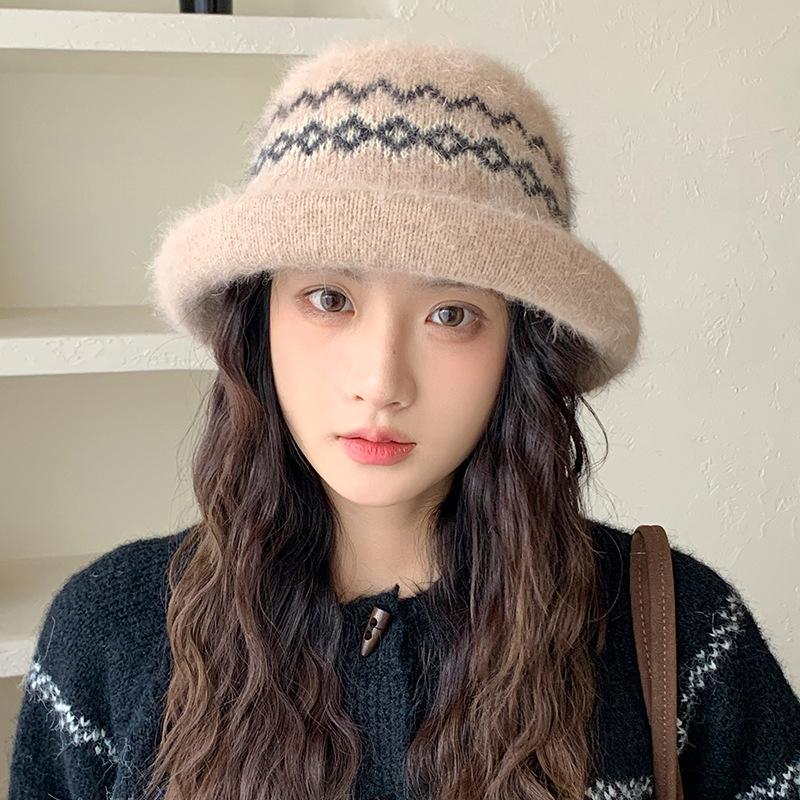 Bucket Hat Women's Autumn and Winter Light Luxury Style Versatile Bucket Hat Windproof Warmth Ear Protection Woolen Fisherman Hat