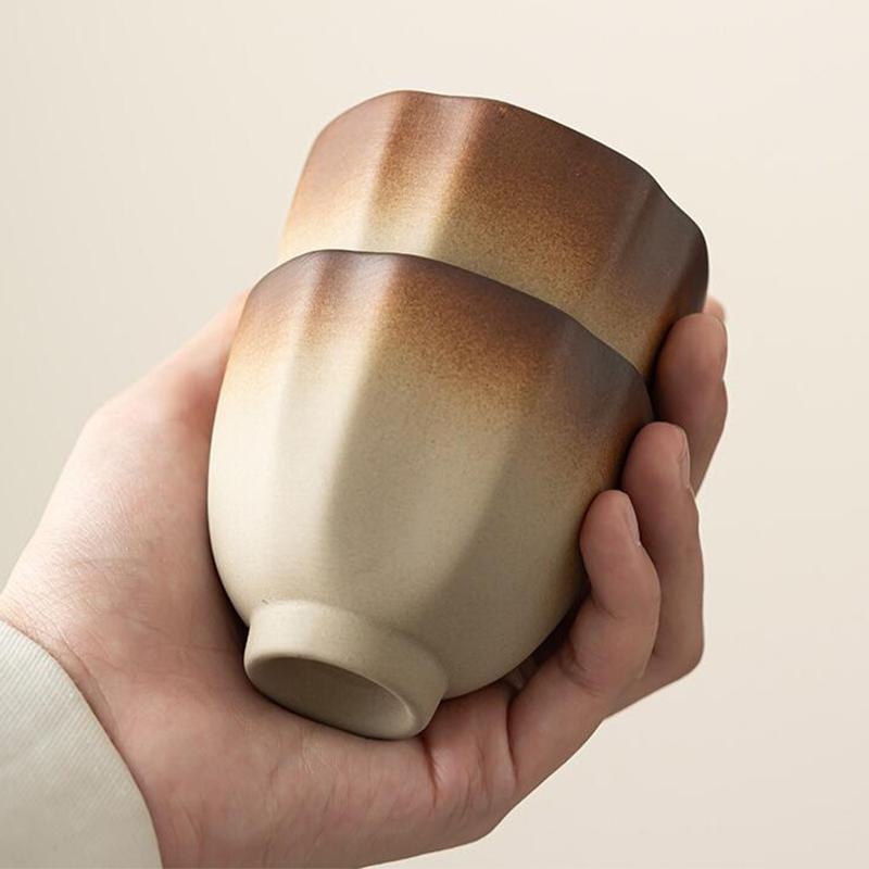 4 Piece Kung Fu Tea Cup Retro Earthenware Rough Pottery Stoneware Master Tea Set Cooking Tea Cups Pottery Gift