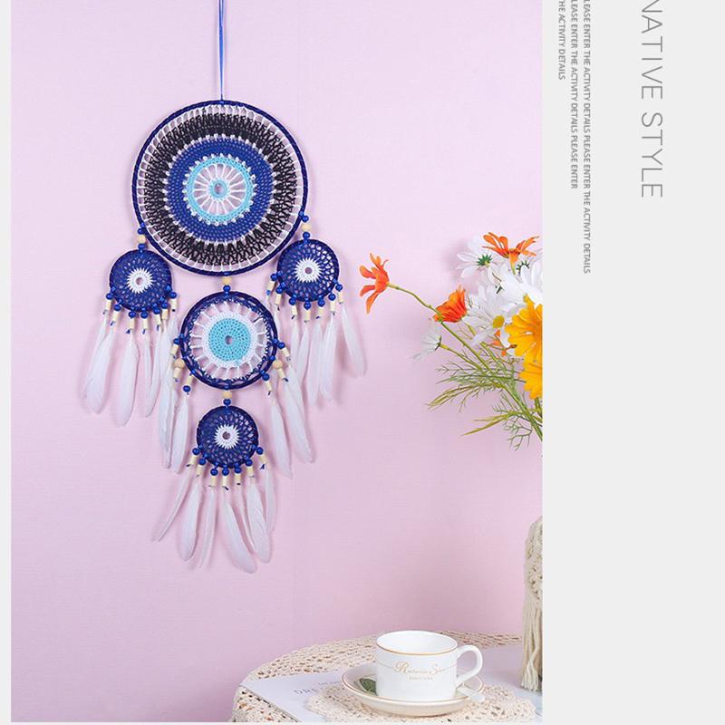 Vintage Bohemian Blue Feathers Dream Catchers Large Wind Chimes Window Hangings Home Decorations Bedroom Wall Pendants For Girls