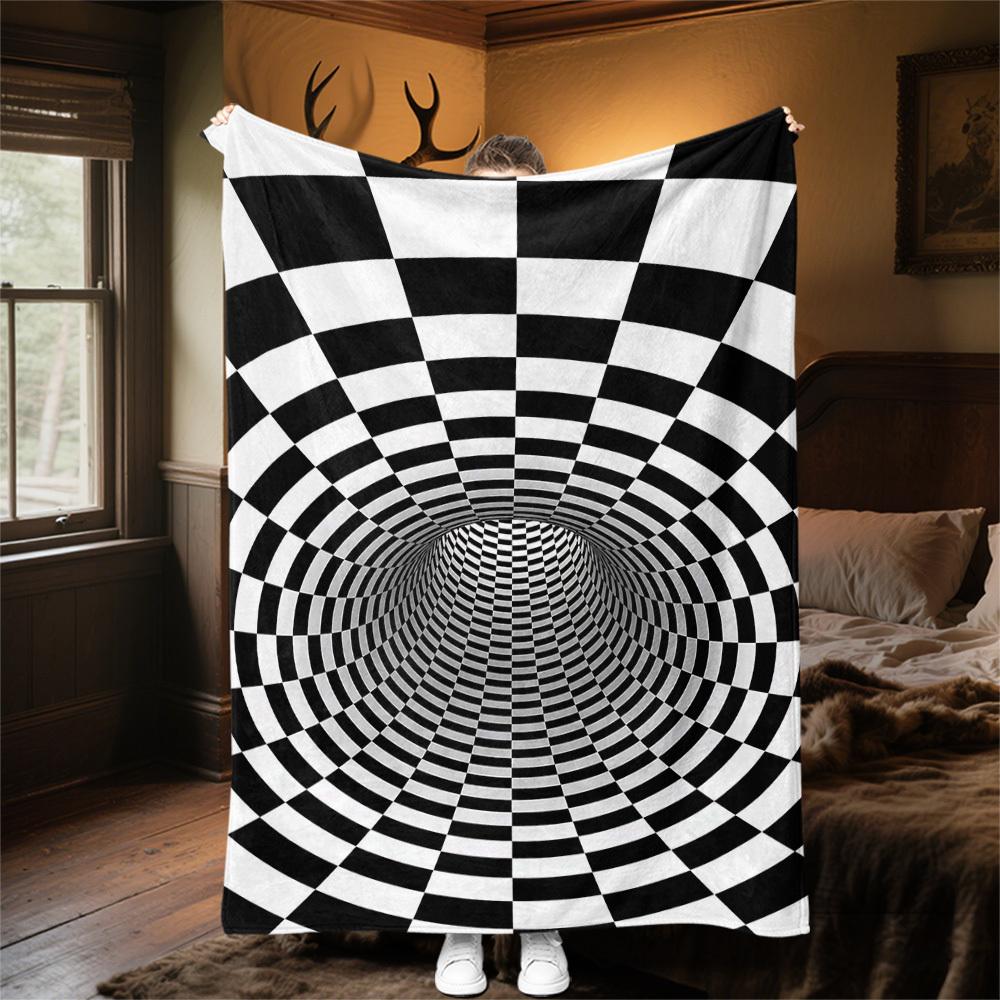1PC Checkerboard TunnelOutdoor Flannel Blanket - Soft Plush Decor for Picnics, Camping, Bedroom, Playroom, Office, or Lunch Break 1338A