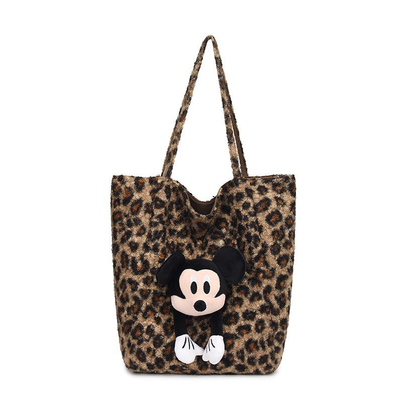 

Autumn and winter cartoon large-capacity bag women s 2025 new fashion leopard print shoulder bag casual plush tote bag коричневый