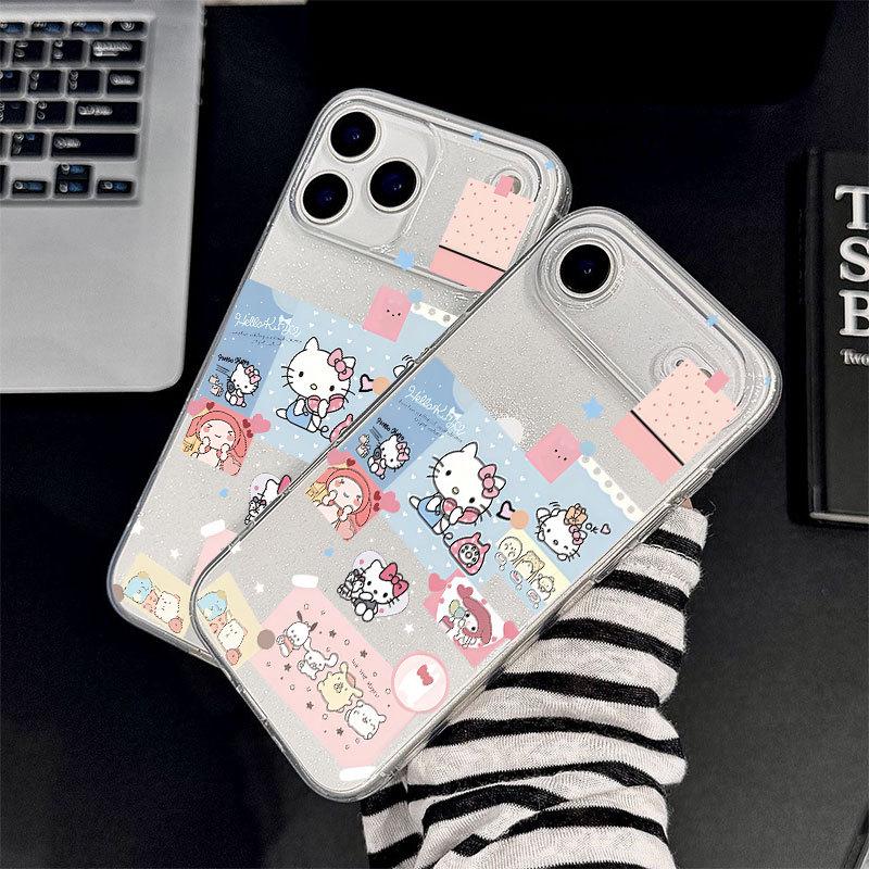 Glitzernde Niedliche KT Katze Weiche Handyhülle für Apple 11, 15, 16, 17 Pro Max