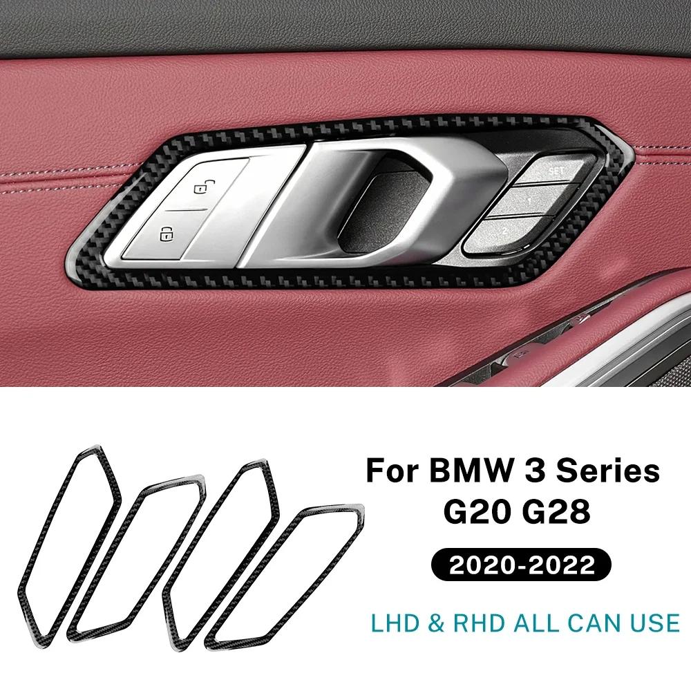 Car Door Handle Bowl Panel Cover Interior Trim Soft Real Carbon Fiber Sticker For BMW 3 Series G20 G28 handle black CF