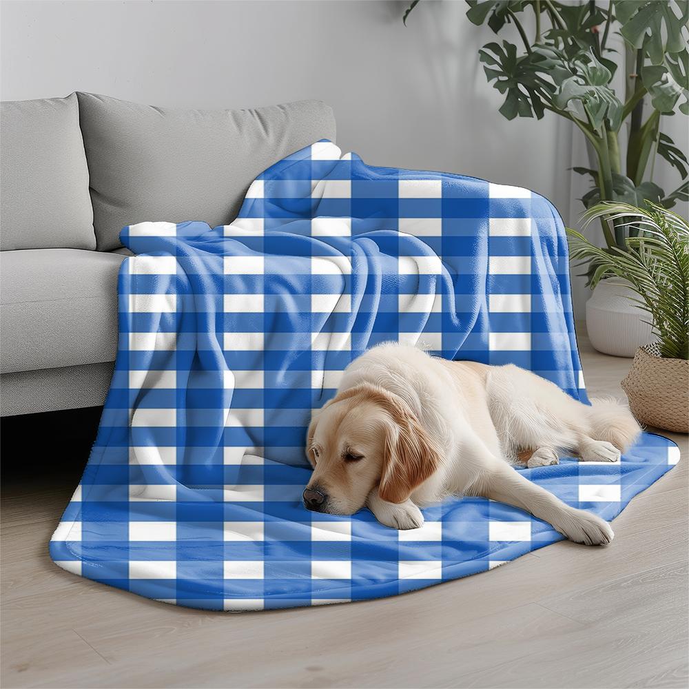 Blue And White Check Microfiber Flannel Cover Blanket Bedroom Living Room Sofa Soft And Comfortable Home Decoration