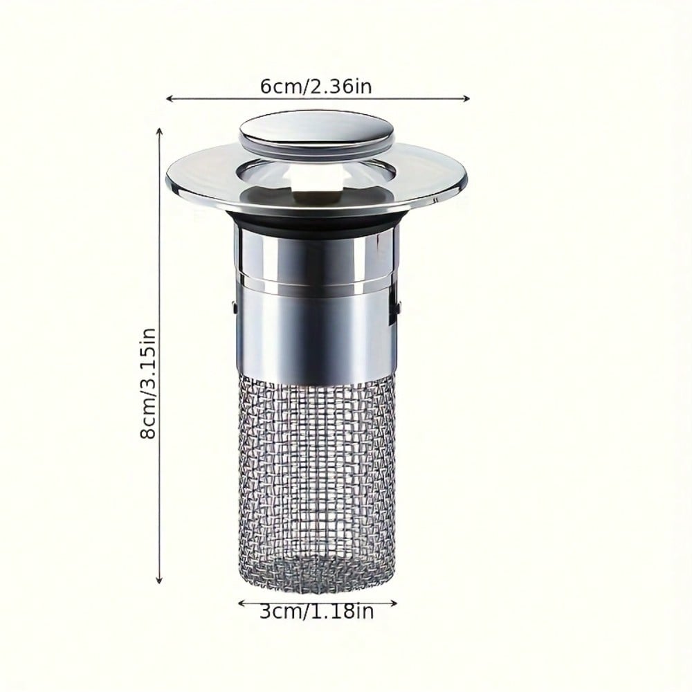 Retractable Sink Drain Stopper, Bathroom Hair Filter, Mesh + Chrome-Plated Plastic, Suitable for 1.34-1.57 Inch Outlet Diameter, Plastic And Material