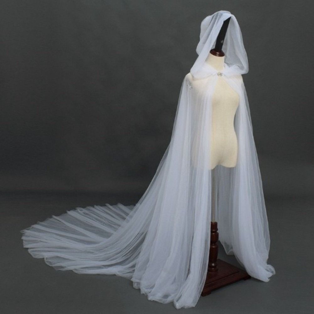 Einfarbige Halloween Kapuzen-Tüllumhang Weich Cosplay Brautkostüm Vintage Netzumhang Hochzeit