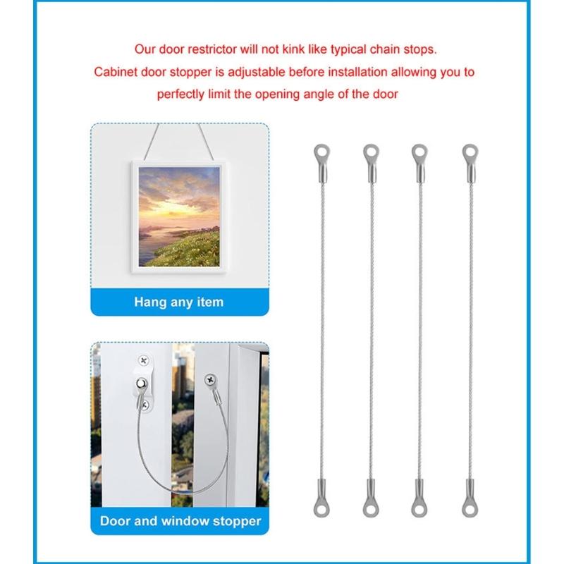 4Pcs Door Window Stopper Wire Rope Stainless Steel Connection Door Limiters Restraint Tool For Boats Furniture Cabinets