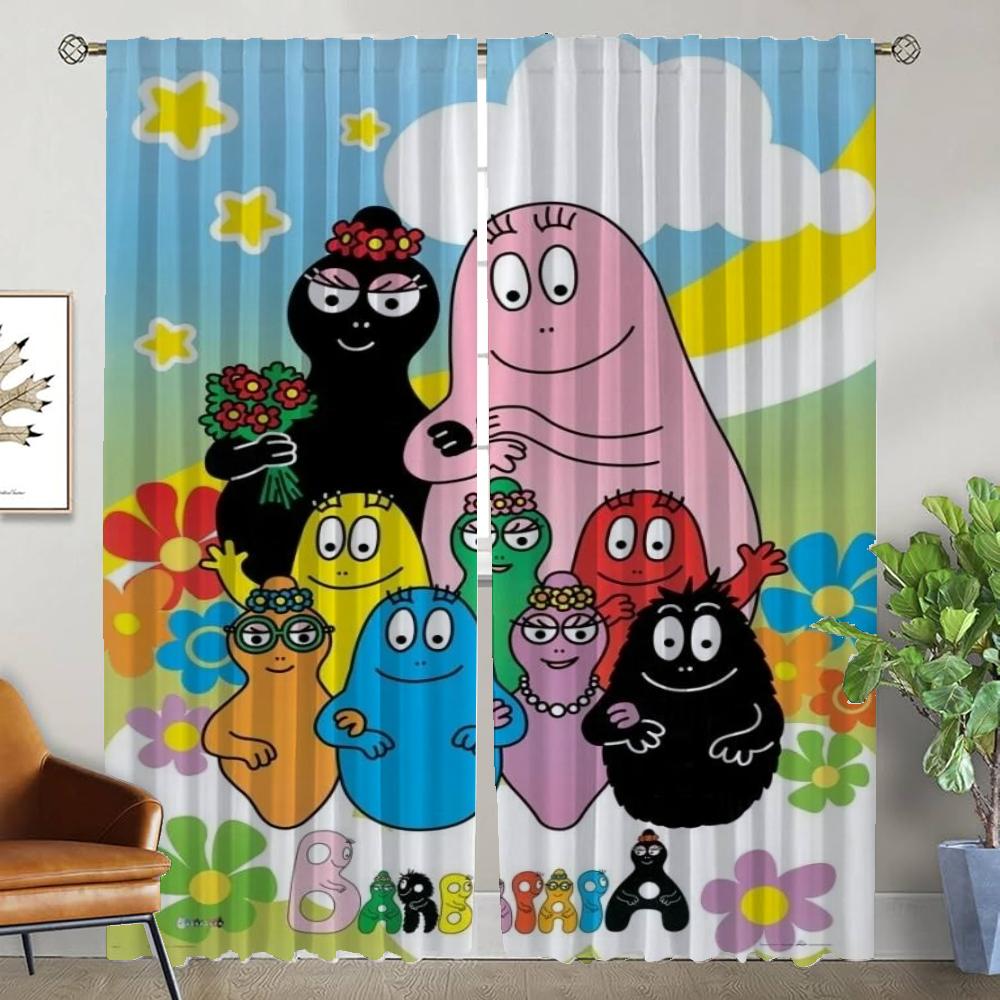 Les Barbapapas Partition Kitchen Curtains 2 Pieces Anti-mosquito Curtains for Living Room Curtain Halloween Decoration Shades