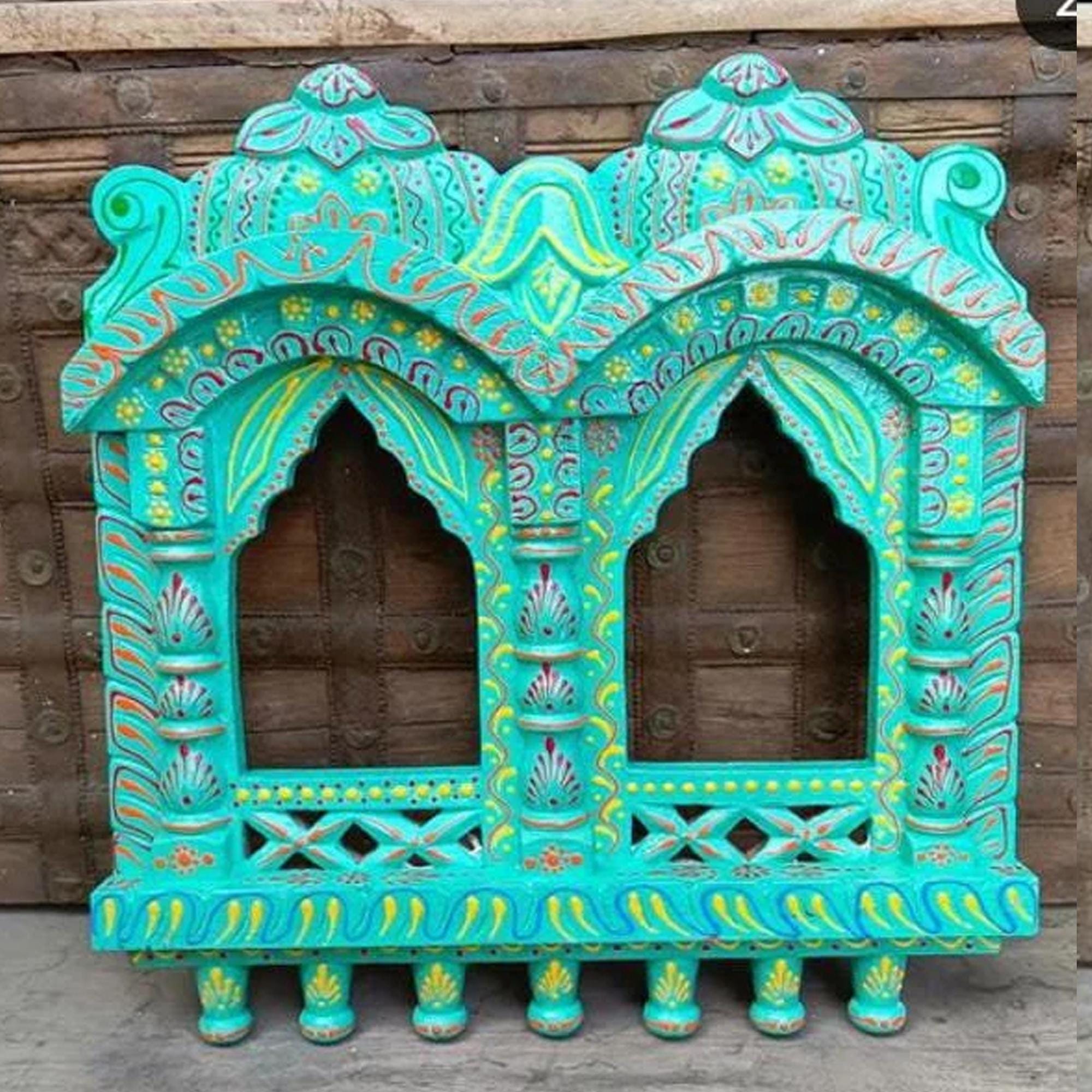 Hand-Painted Wooden Jharokha: Indian Mehrab Wall Decor разноцветный