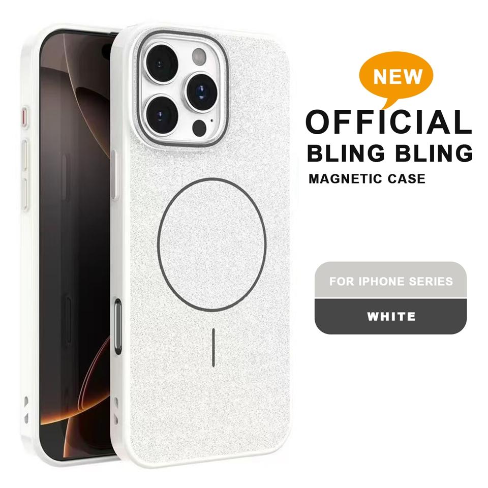 Magnetic Phone Case for iPhone 16E 15 14 Plus 11 12 13 16 Pro Max Magsafe Luxury Glitter Wireless Charging Shockproof Hard Cover