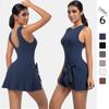 Womens Seamless Sporty Tennis Skirt Bodysuit Yoga Set Breathable Compression Fitness Wear Running Gym Golf