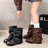 Boots short tube Spice Girl pleated stacked pants tube women's boots personalized rivets new thick heel large tube circumference locomotive boots