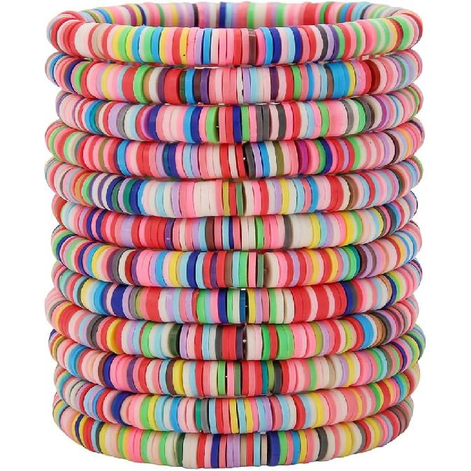 12pcs Friendship Bracelets Beaded Bracelets Heishi Bracelet Cute Bracelets Stack Vinyl Clay Disc Bead Surfer Stretch Summer Beach Bracelets For Women