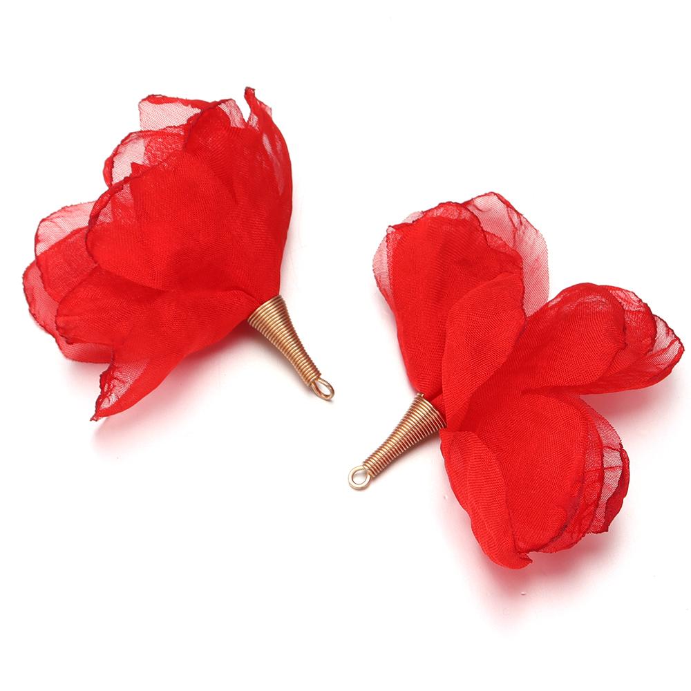 10pcs 5cm Mesh Chiffon Flower Earrings Pendant Colorful Flower Charms For DIY Jewelry Making Crafts Earrings Keychain Supplies