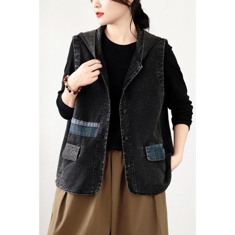 Plus Size Denim Hooded Vest Women Loose Short Waistcoat Casual Autumn Fashion