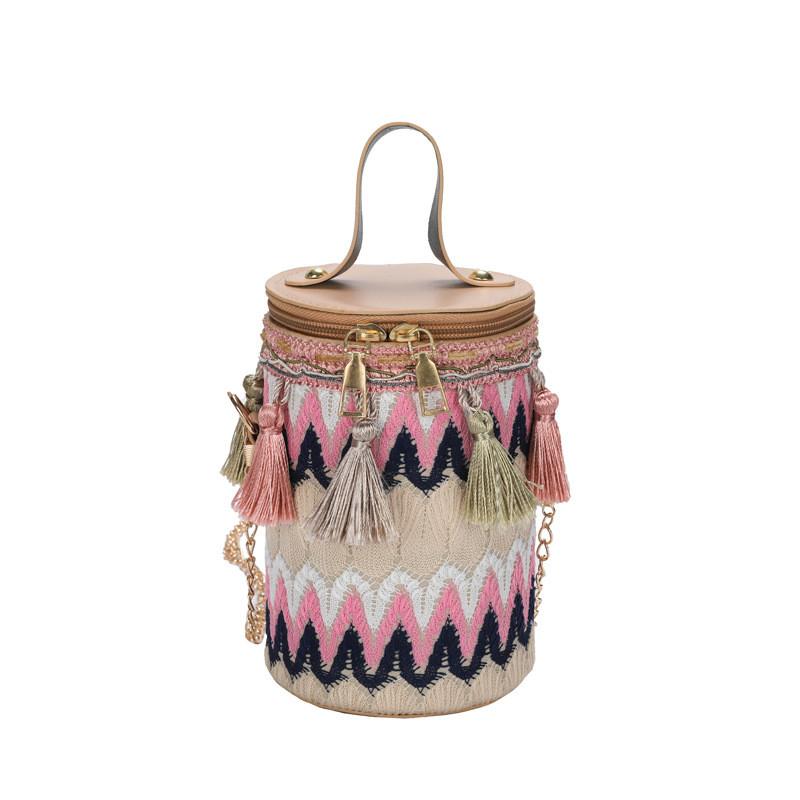 Tassels Style Ethnic Chain Strap Tote Cylinder Crossbody Bag For Women Use Daily