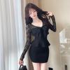 Elegantes Spitzen-V-Ausschnitt-Bodycon-Kleid mit Schleife und Figurschmeichelnden Langen Ärmeln