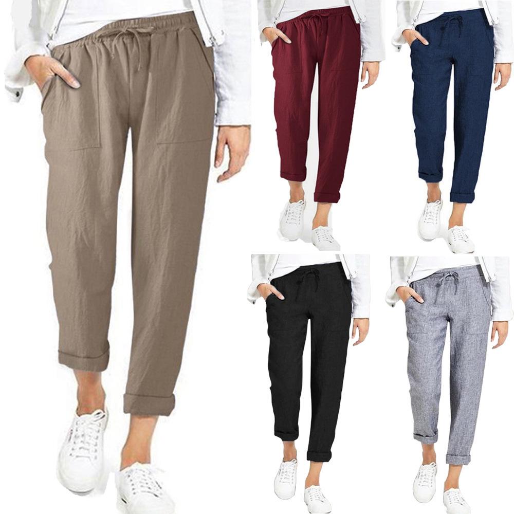 Women's 2024 Drawstring High Waist Pocket Loose Cotton Linen Casual Pants - In Stock