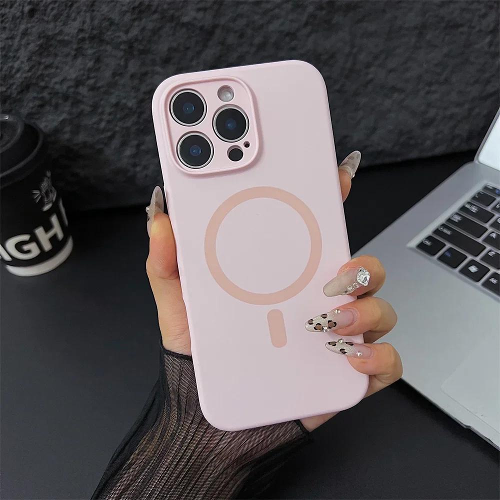 Luxury Magsafe Liquid Silicone Magnetic Phone Case For iPhone 16 Pro Max 15 Plus 14 13 12 Lens Protective Candy Color Back Cover