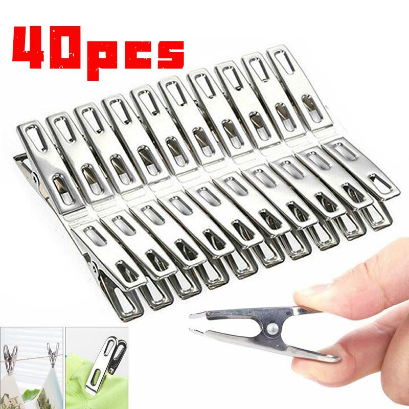 

40 Clothes Pegs Stainless Steel Washing Clips Household Clothing Sealing Clip Windproof Clips Hang Pins Metal Clips Clamps 40pc срібний