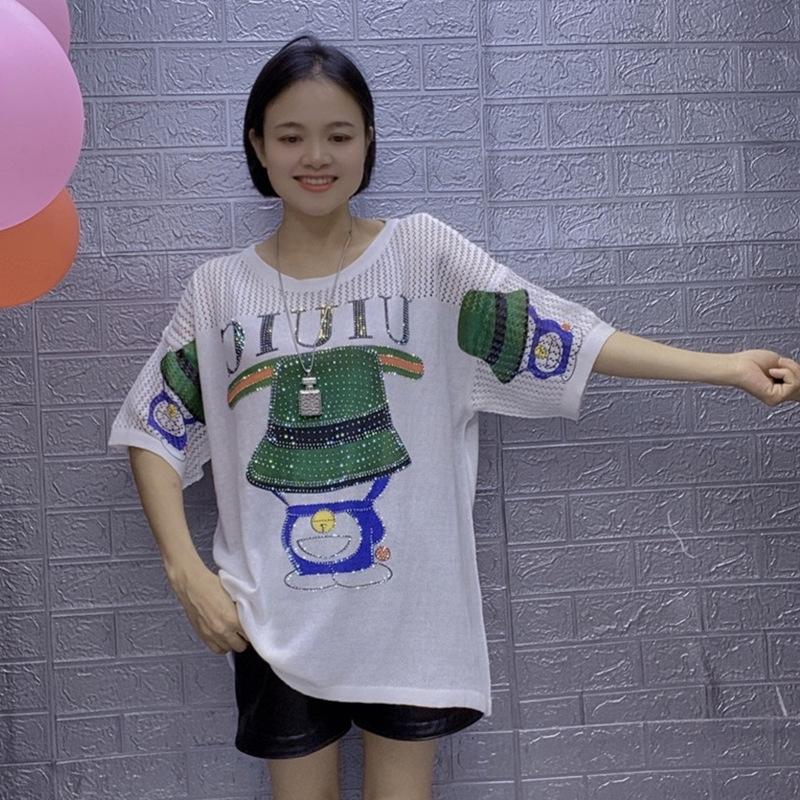 

Женский летний повседневный комплект из двух предметов с мультяшным принтом шляпы, топом с короткими рукавами и вырезами и дизайном с горячей фиксацией. One Size