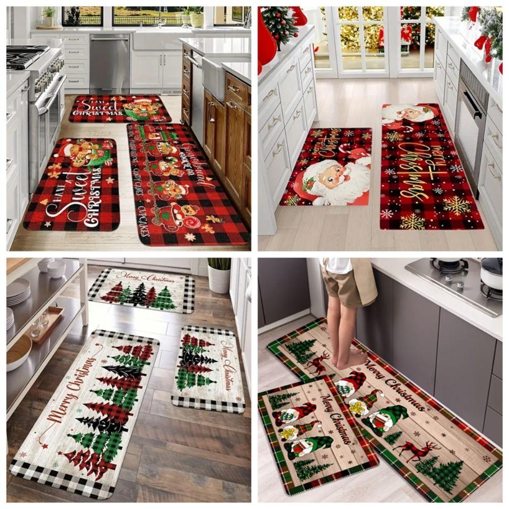 Home Decoration Christmas Kitchen Rugs Santa Claus Xmas Floor Mats  Living Room