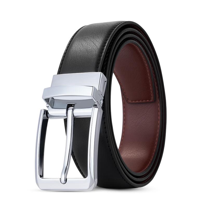 Men's Double-Sided Pin Buckle Cowhide Leather Belt - Versatile Business Casual Trousers Accessory