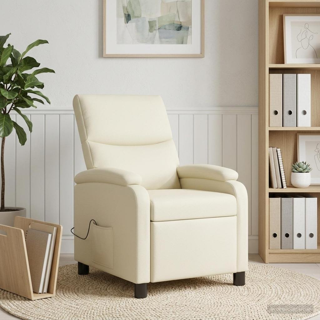 Massage Recliner Cream Faux Leather