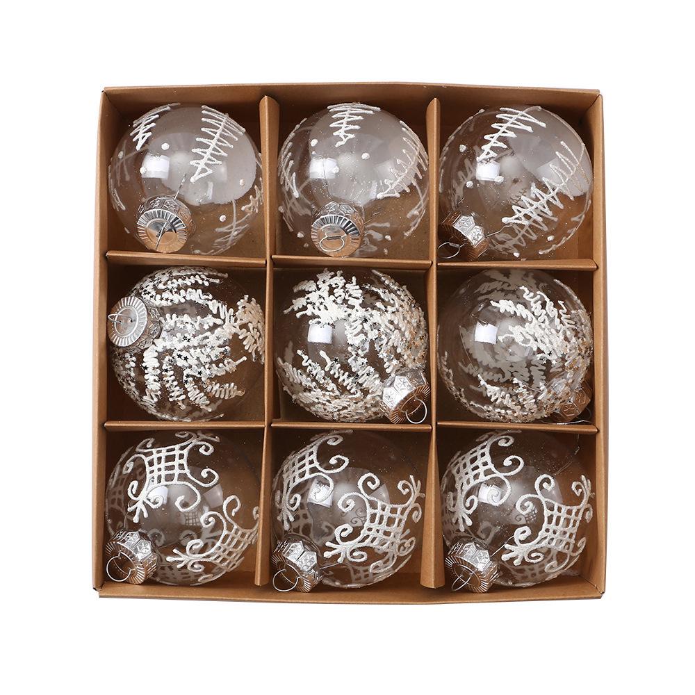 8CM Transparent PET Painted Christmas Ball Set for Tree Decorations