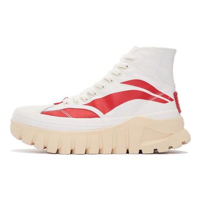 Li Ning Weiwu Fabric Leather Shock Absorbing Non Slip Wear Resistant High Top Casual Shoes Women Shoes AZGS090-1