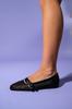 Women's Fashion Faux Leather Flat Heeled Ballerina Moana Black Mesh Ballerina Shoes
