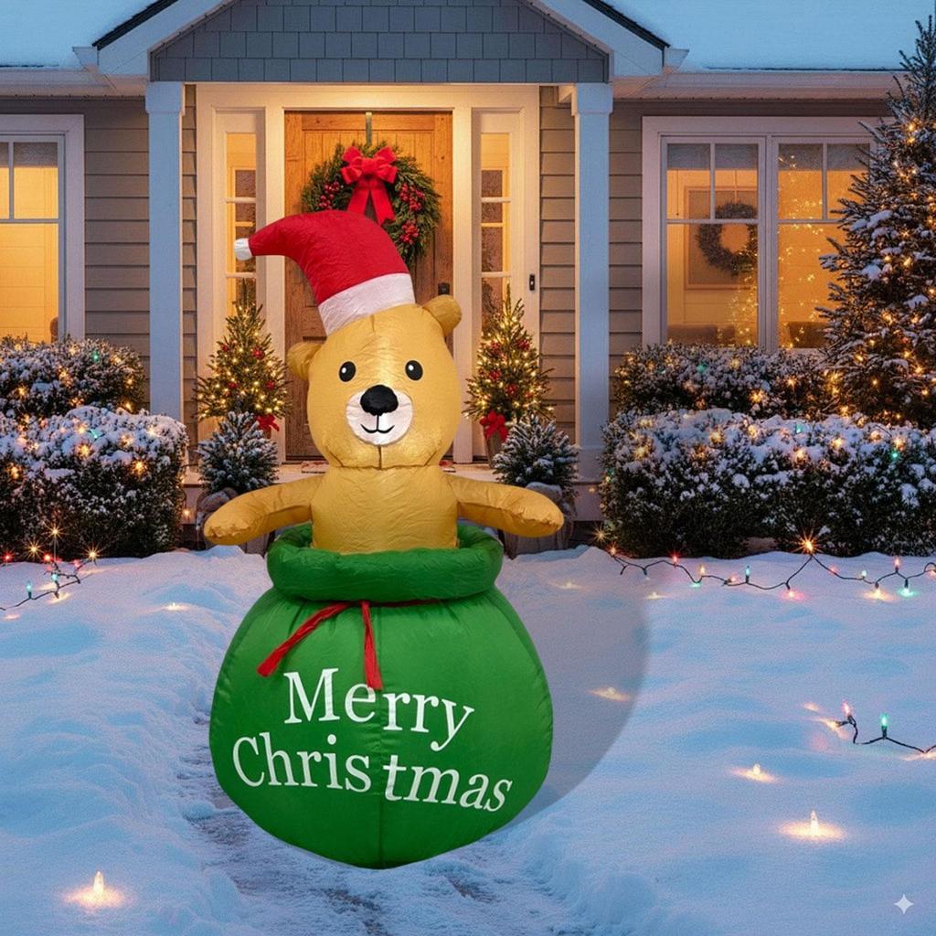 Christmas Inflatable Decorations Xmas Bear Candy Bag Design Lighted Holiday Display for Festival